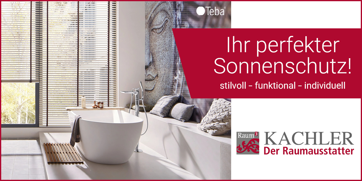 Sonnenschutz vom Profi. Ein modernes Bad mit Plissee als Sonnenschutz am Fenster.